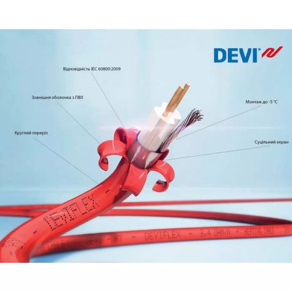 Нагрівальний кабель DEVIflex 18T - 18 м, 310 Вт + wi-fi терморегулятор 85187469 фото